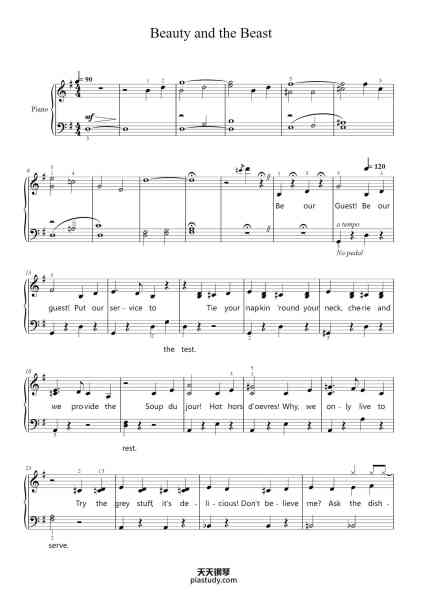 “Beauty And The Beast”钢琴谱-Alan Menken-免费下载-天天钢琴