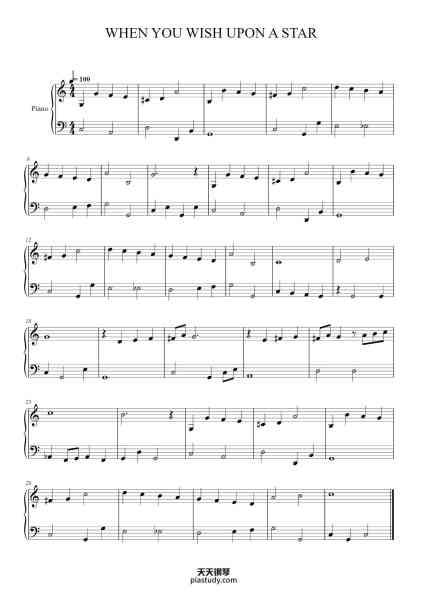 “WHEN YOU WISH UPON A STAR”钢琴谱-WALT DISNEY'S-免费下载-天天钢琴