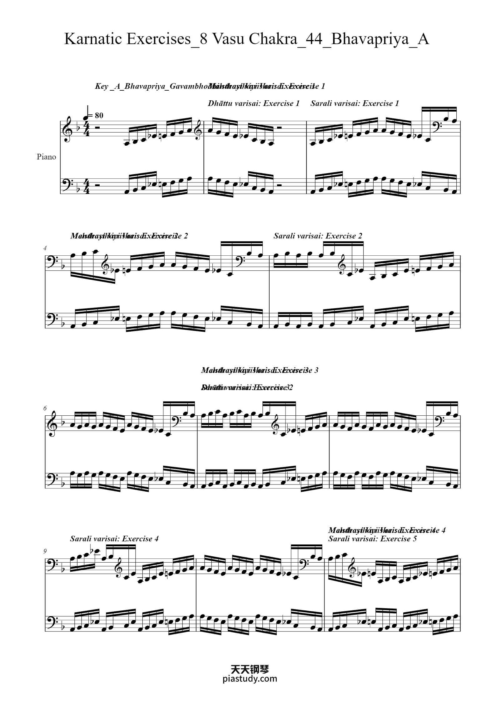 Karinatic Notes Karnatic Exercises_8 Vasu Chakra_44_Bhavapriya_A钢琴谱 - Traditional ...