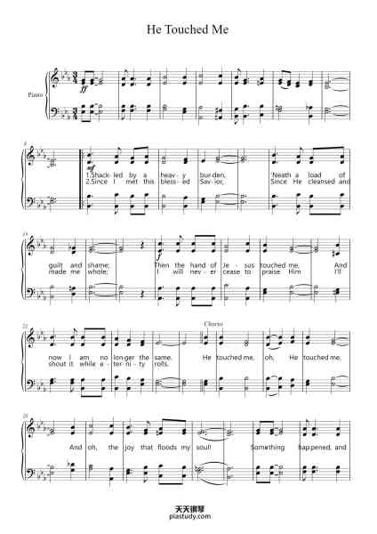 “He Touched Me”钢琴谱-William J. Gaither-免费下载-天天钢琴