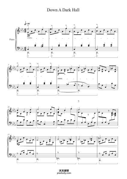 “Down A Dark Hall”钢琴谱-Victor Reyes  & Rodrigo Cortes-免费下载-天天钢琴