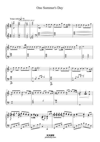 “One Summer's Day”钢琴谱-By JOE HISAISHI-免费下载-天天钢琴