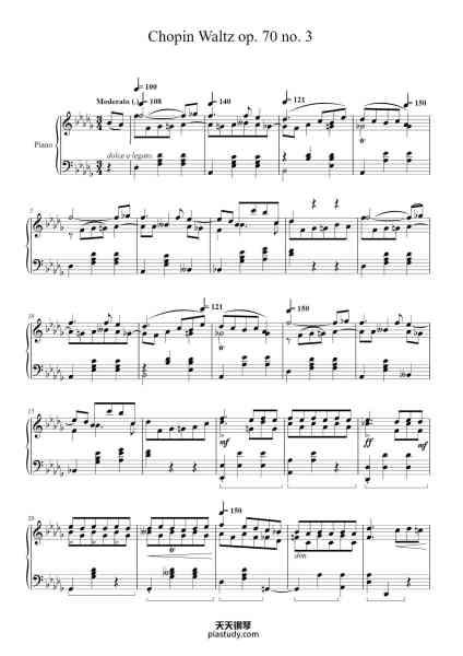 “Waltz in D-flat Major, Op. 70, No. 3”钢琴谱-F.CHOPIN, op. 70, No. 3.-免费下载-天天钢琴