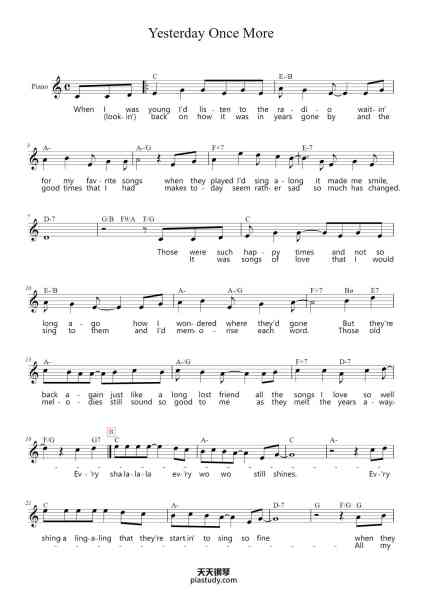 “Yesterday Once More”钢琴谱-Richard Carpenter & John Bettis-免费下载-天天钢琴