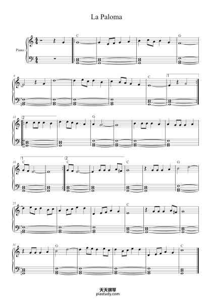 “La Paloma”钢琴谱-Sebastián Yradier-免费下载-天天钢琴
