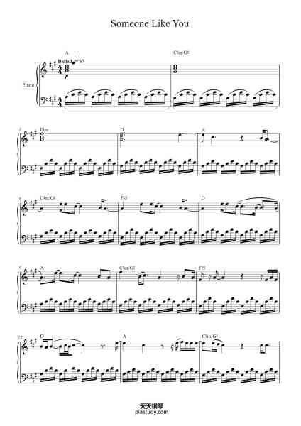“Someone Like You”钢琴谱-Words and Music by Adele Adrins and Dan Wilson-免费下载-天天钢琴