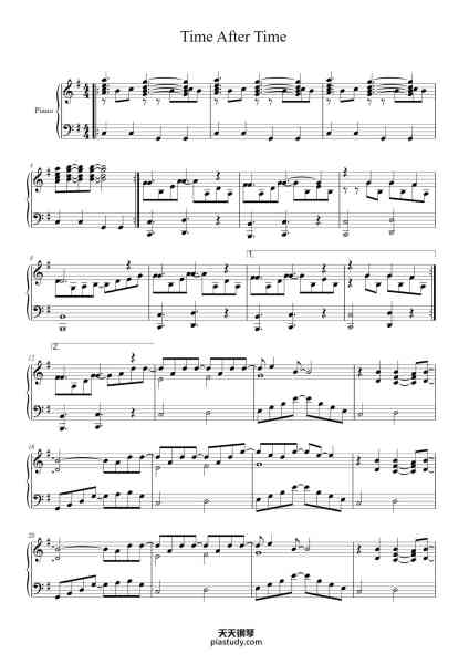 “Time After Time”钢琴谱-Cyndi Lauper-免费下载-天天钢琴