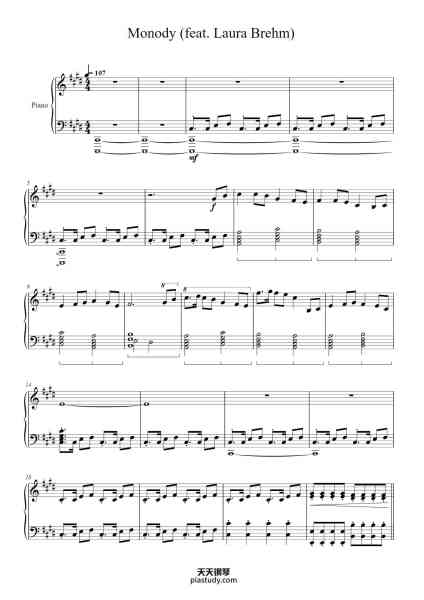 “Monody (feat. Laura Brehm)”钢琴谱-TheFatRat - Arr. Simone Cauneac-免费下载-天天钢琴