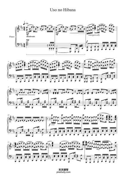 “Uso no Hibana”钢琴谱-F.B. Piano Anime Sheets by Bomb & Kou Revised by Jeremy Plott-免费下载-天天钢琴