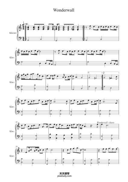 “Wonderwall”钢琴谱-Oasis-免费下载-天天钢琴