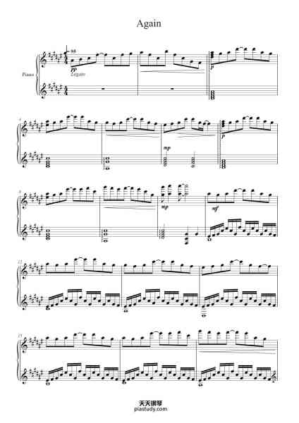 “Again - Your Lie in April”钢琴谱-Sheets by Bomb & Kou Played by Theishter-免费下载-天天钢琴