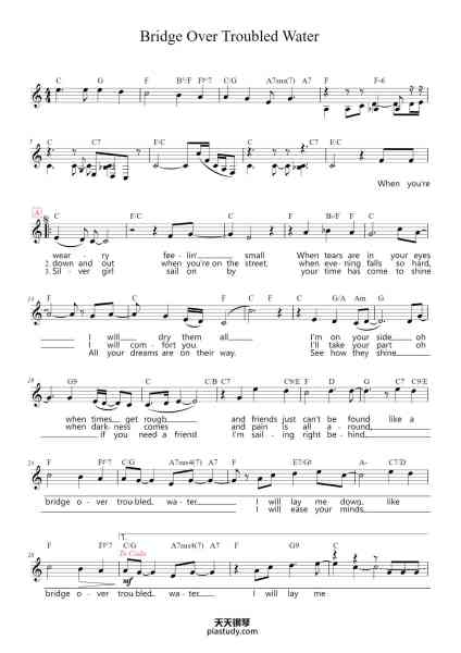 “Bridge Over Troubled Water”钢琴谱-Paul Simon-免费下载-天天钢琴