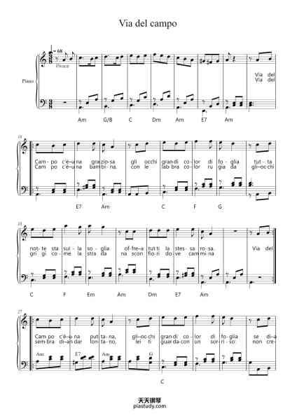“Via del campo”钢琴谱-Fabrizio De André-免费下载-天天钢琴