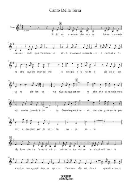 “Canto Della Terra”钢琴谱-Francesco Sartori-免费下载-天天钢琴