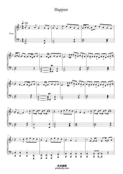 “Happier”钢琴谱-Wesley Steenbergen-免费下载-天天钢琴