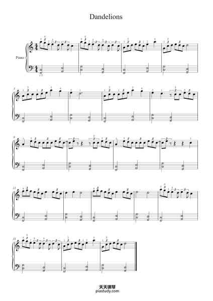 “Dandelions”钢琴谱-Woofield Tralius-免费下载-天天钢琴