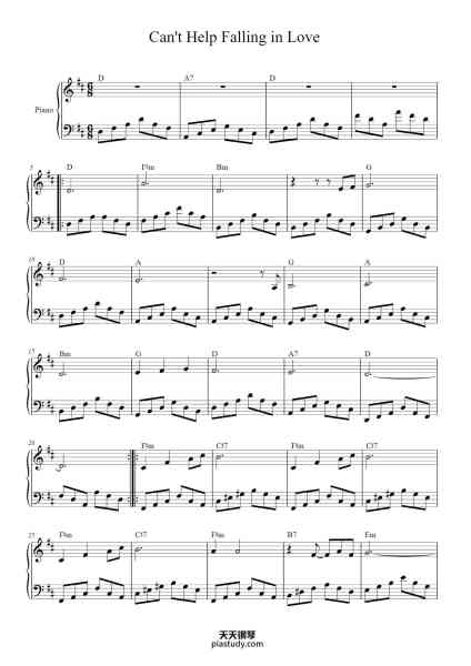 “Can't Help Falling in Love”钢琴谱-U2-免费下载-天天钢琴