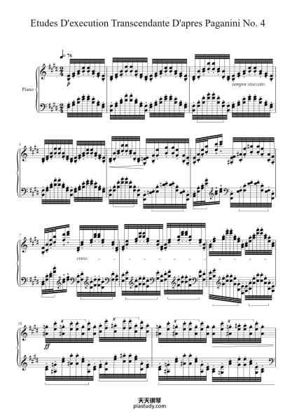 “Études d'exécution transcendante d'après Paganini, S. 140: No. 4 in E Major”钢琴谱-Franz Liszt-免费下载-天天钢琴
