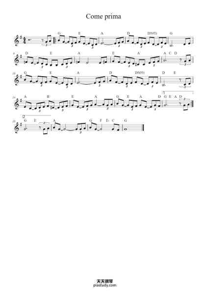 “Come prima”钢琴谱-Tony Dallara-免费下载-天天钢琴