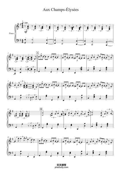 “Aux Champs-Élysées”钢琴谱-Joe Dassin-免费下载-天天钢琴