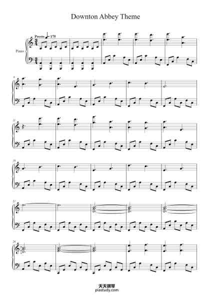 “Downton Abbey Theme”钢琴谱-John Lunn-免费下载-天天钢琴