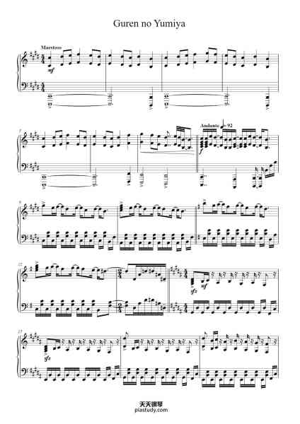 “Guren no Yumiya”钢琴谱-Composed by Revo / Linked Horizon
Arranged by Andreas Lautenschläger-免费下载-天天钢琴
