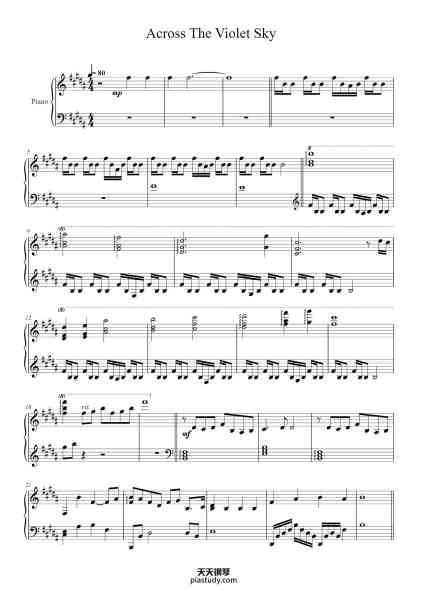 “Across The Violet Sky”钢琴谱-Nellvi-免费下载-天天钢琴