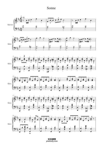 “Sonne”钢琴谱-Rammstein
Arr.: Pascal Walter
Original Cover: Stivo Sirel
-免费下载-天天钢琴