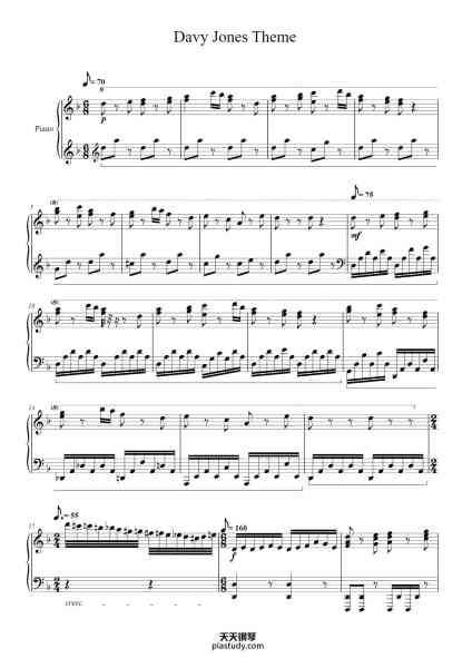 “Davy Jones Theme”钢琴谱-Composer: Hans Zimmer-免费下载-天天钢琴