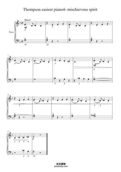 “Thompson easiest piano4- mischievous spirit”钢琴谱-John Thompson-免费下载-天天钢琴