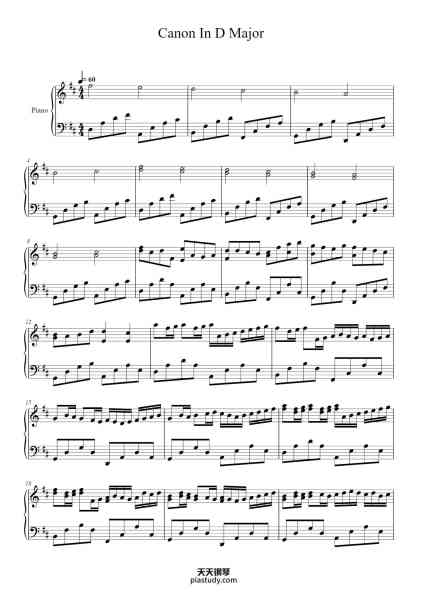 “Canon in D Major”钢琴谱-Johann Pachelbel-免费下载-天天钢琴