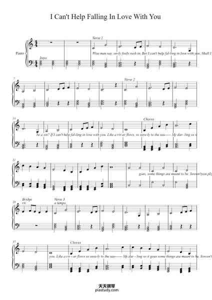 “I Can't Help Falling In Love With You”钢琴谱-Version by Ingrid Michaelson Transcribed by Aline Ellingwood-免费下载-天天钢琴