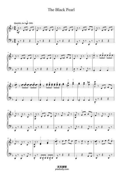 “The Black Pearl”钢琴谱-Music by KLAUS BADELT-免费下载-天天钢琴
