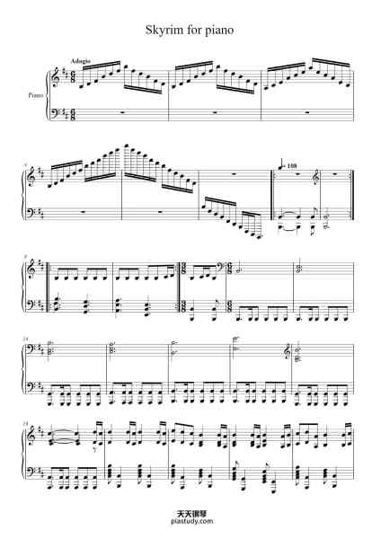 “The Elder Scrolls V: Skyrim Theme for Piano”钢琴谱-Jeremy Soule-免费下载-天天钢琴