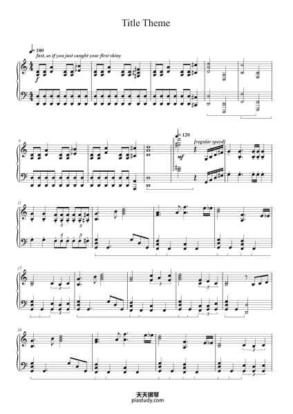 “Pokémon Red and Blue - Title Theme”钢琴谱-Junichi Masuda
Arr. Nate Wilson-免费下载-天天钢琴