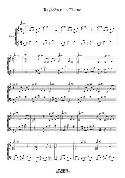 “Ray's/Saeran's Theme (Piano/Sad Version)”钢琴谱-Flaming Heart/Shinjou Hanabi Arr. BlackStainedKeys-免费下载-天天钢琴