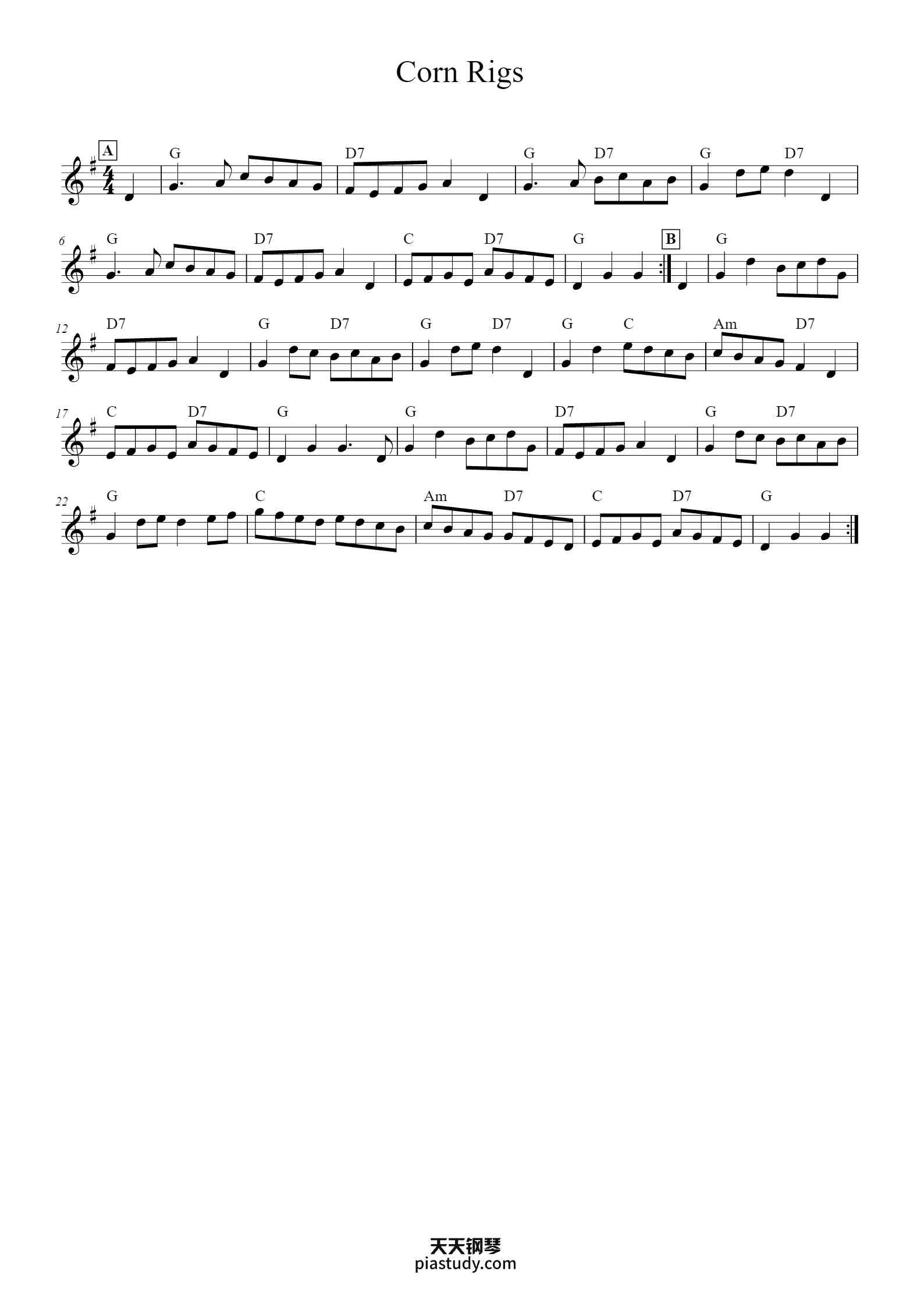 Corn Riggs Notes Corn Rigs钢琴谱 - Hazel Michael - free piano sheet music - PiaNoproblem