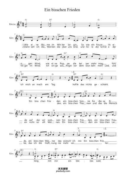 “Ein bisschen Frieden”钢琴谱-easy for Keyboard-免费下载-天天钢琴