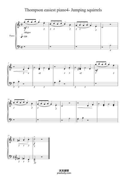 “Thompson easiest piano4- Jumping squirrels”钢琴谱-John Thompson-免费下载-天天钢琴