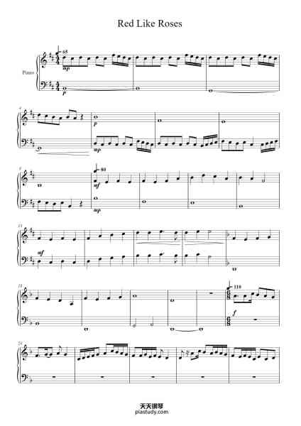 “Red Like Roses”钢琴谱-Jeff Williams-免费下载-天天钢琴