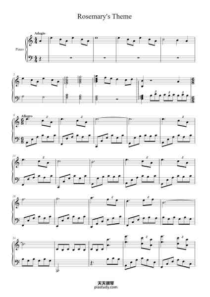 “Rosemary's Theme”钢琴谱-Marco Beltrami-免费下载-天天钢琴