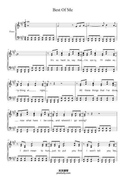 “Best Of Me”钢琴谱-Sum 41-免费下载-天天钢琴
