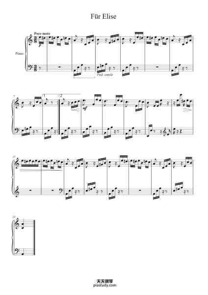 “Für Elise, WoO 59”钢琴谱-Ludwig van Beethoven (1770-1827)
arr. E Muirhead
-免费下载-天天钢琴