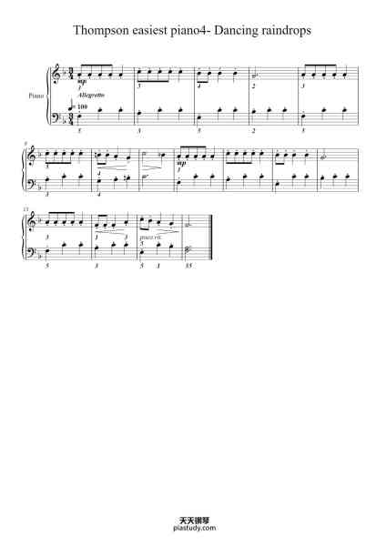 “Thompson easiest piano4- Dancing raindrops”钢琴谱-John Thompson-免费下载-天天钢琴