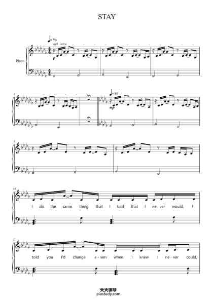 “STAY”钢琴谱-Arr. Ryan Zhu-免费下载-天天钢琴