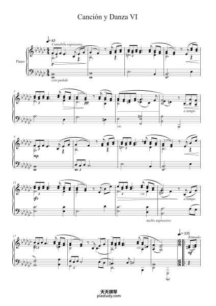 “Canción y Danza VI”钢琴谱-Federico Mompou (1893-1987)
trans. by Jose Hernandez
-免费下载-天天钢琴