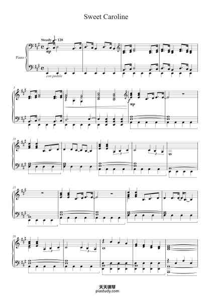 “Sweet Caroline”钢琴谱-Neil Diamond
Arr. Ryan Zhu
-免费下载-天天钢琴