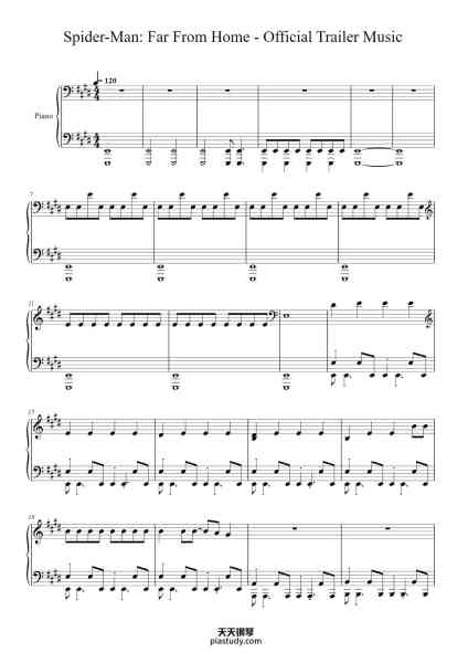 “Spider-Man: Far From Home - Official Trailer Music - Piano Solo”钢琴谱-Yvonne Van What Rodger Clutter-免费下载-天天钢琴