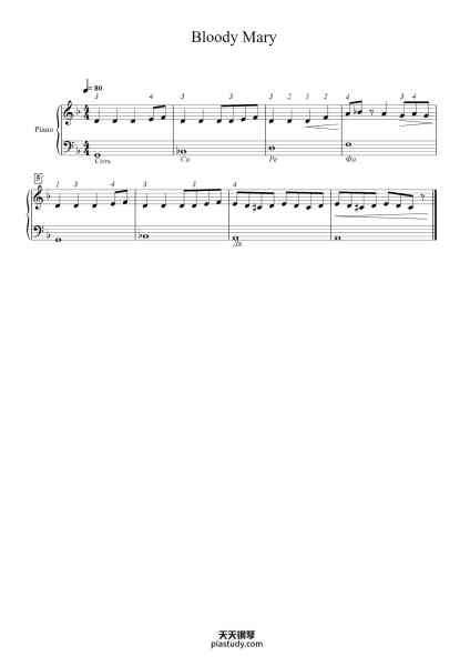 “Bloody Mary”钢琴谱-Lady Gaga
Arr. by Donchenko Alex
-免费下载-天天钢琴