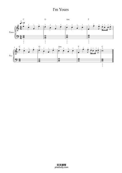 “I'm Yours”钢琴谱-Jason Mraz-免费下载-天天钢琴